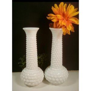 Hobnail, milk, glass, vintage set of white vases